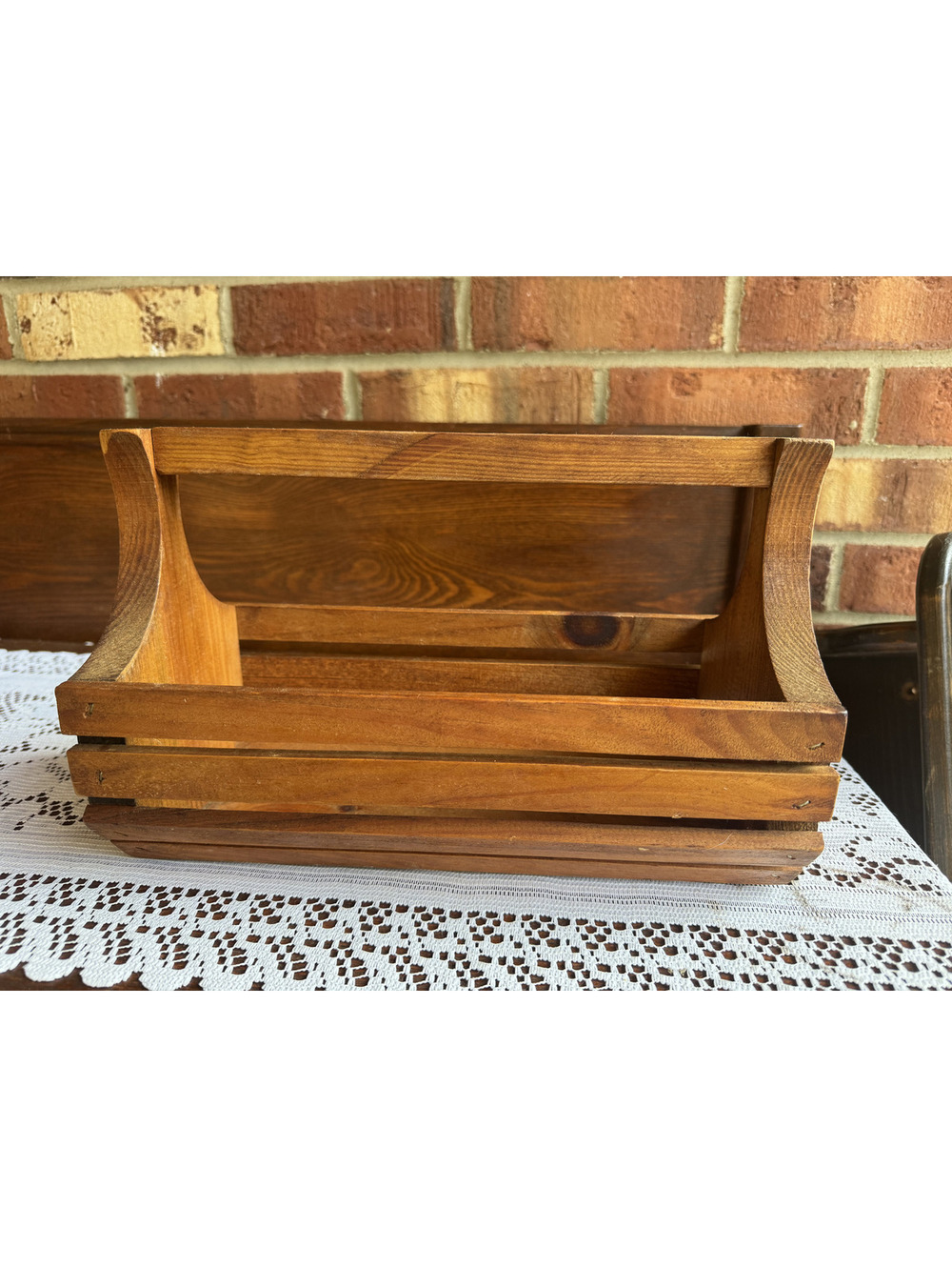 Vintage Wooden Slatted Basket with Handle